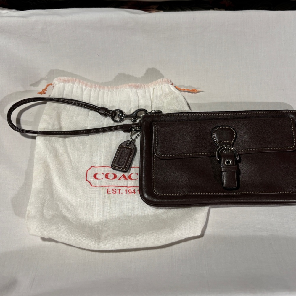 Coach Vintage Dark Brown Leather Wristlet Wallet